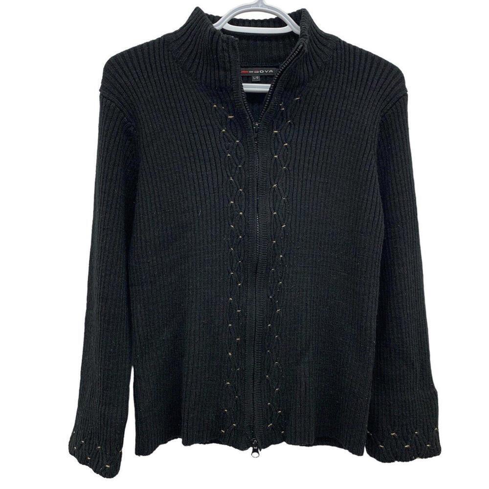 Soya Womens Black Ribbed Knit Full Two Way Zip Cardigan Size Large​​